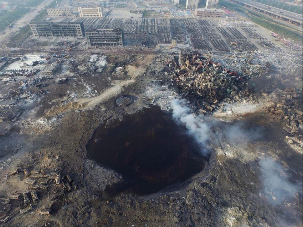 The explosion crater in Tianjin, via The Independent